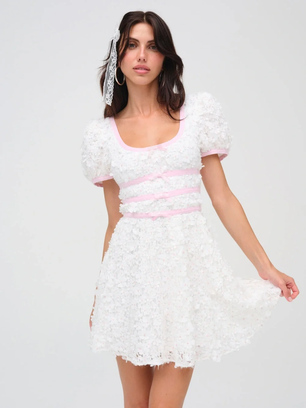 For Love and Lemons Stacked Blossom Lace Mini Dress - Picture 1 of 14